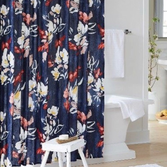 navy blue floral shower curtain